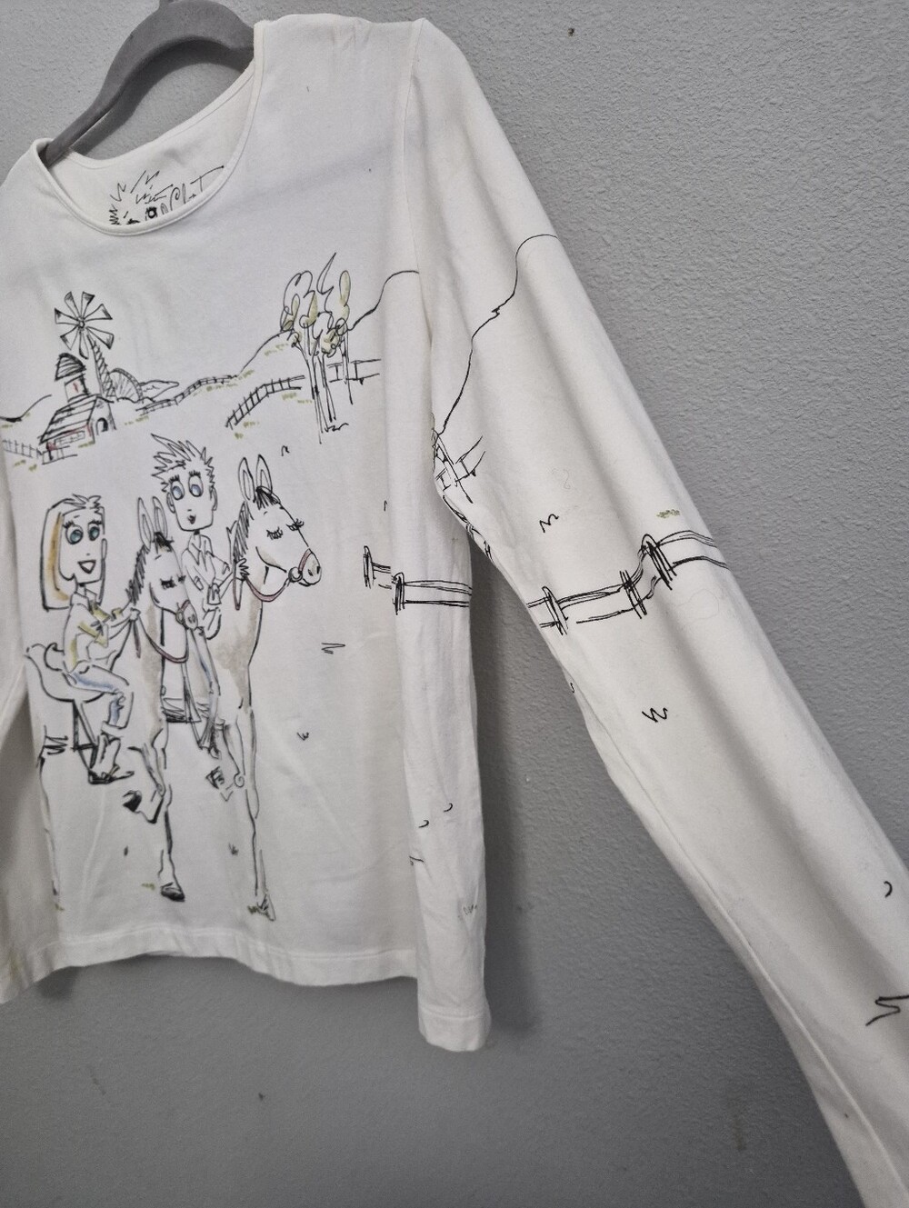 Chico's Chat-tees Saddle Up Cotton Long Sleeve White Top Size 1 Or Medium - Picture 3 of 8
